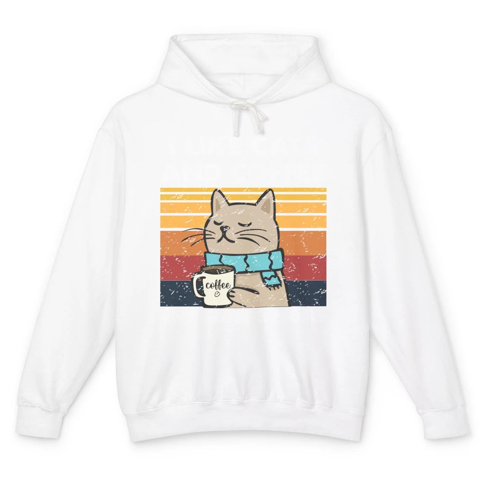Retro Funny Fall Cat I Like Cats Coffee And Maybe 3 People Unisex Lightweight Hoodie