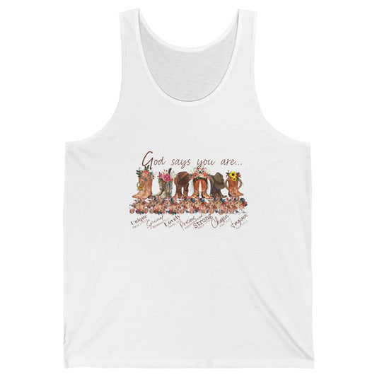 Retro Cowboy Boots God Say You Are Cowgirl Floral Western Unisex Jersey Tank