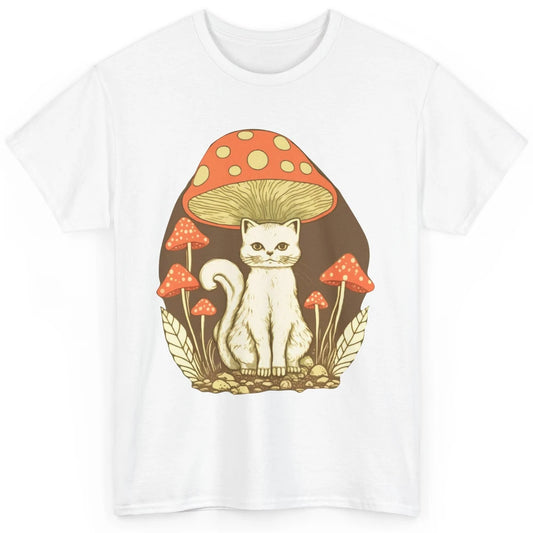 Cat Sitting Under Mushroom Cottagecore Aesthetic Cat Lovers Classic Unisex T-Shirt