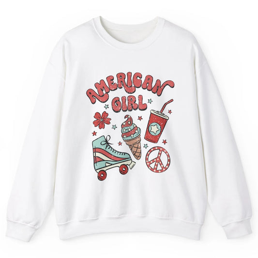 Retro American Girl Fourth Of July Party Ice Cream Patriotic Unisex Crewneck Sweatshirt