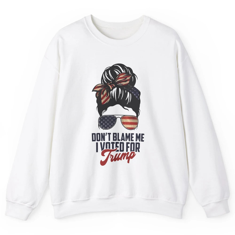 Retro Messy Bun US Flag Glasses I Voted For Trump Republican Unisex Crewneck Sweatshirt