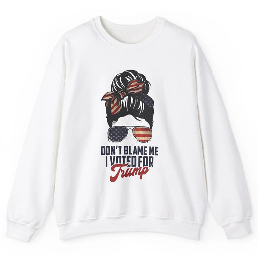 Retro Messy Bun US Flag Glasses I Voted For Trump Republican Unisex Crewneck Sweatshirt