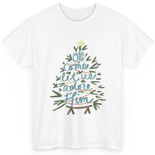 Oh Come Let Us Adore Him Groovy Christmas Tree Church Xmas Classic Unisex T-Shirt
