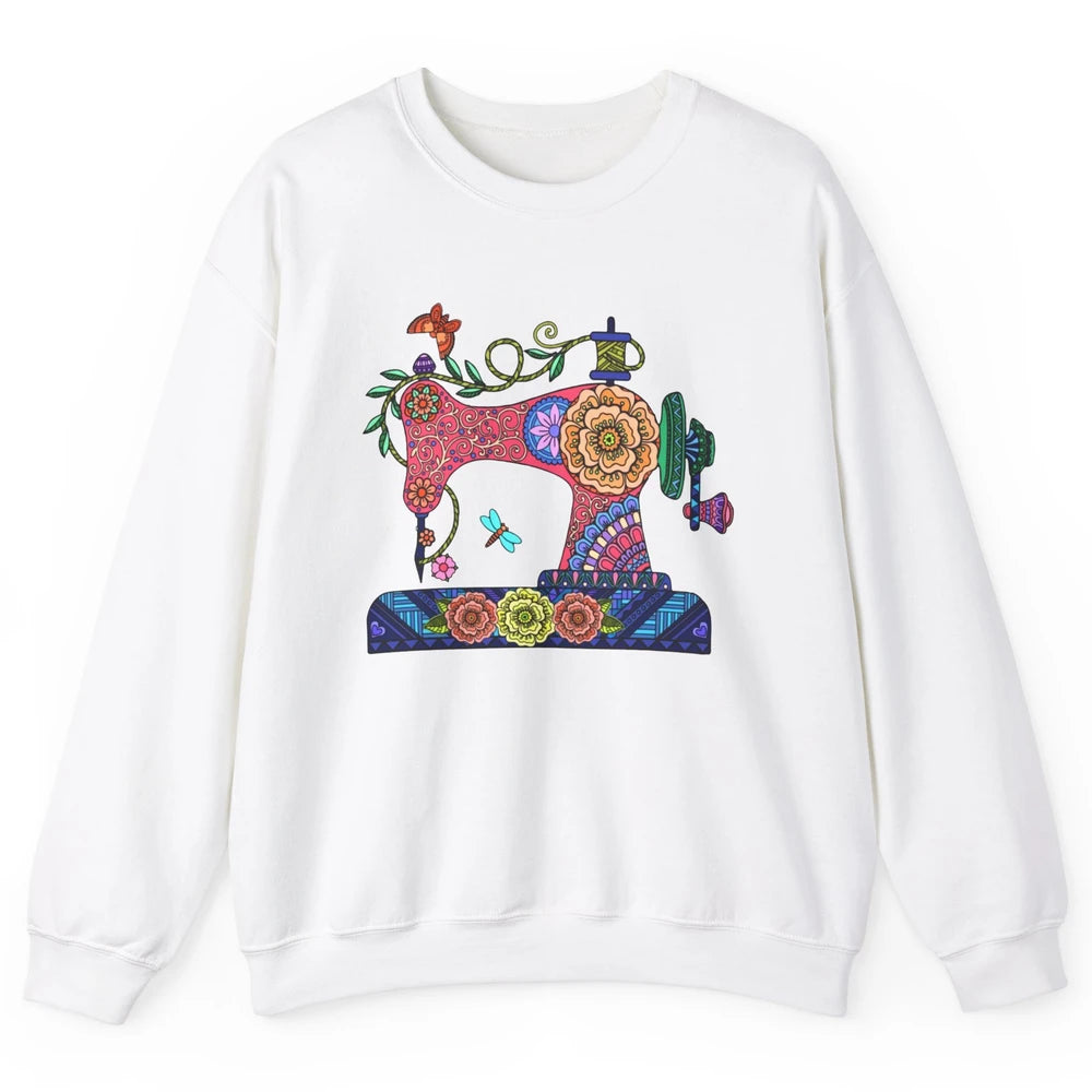 Retro Floral Sewing Machine Sew Blessed Quilting Lovers Unisex Crewneck Sweatshirt
