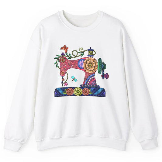 Retro Floral Sewing Machine Sew Blessed Quilting Lovers Unisex Crewneck Sweatshirt