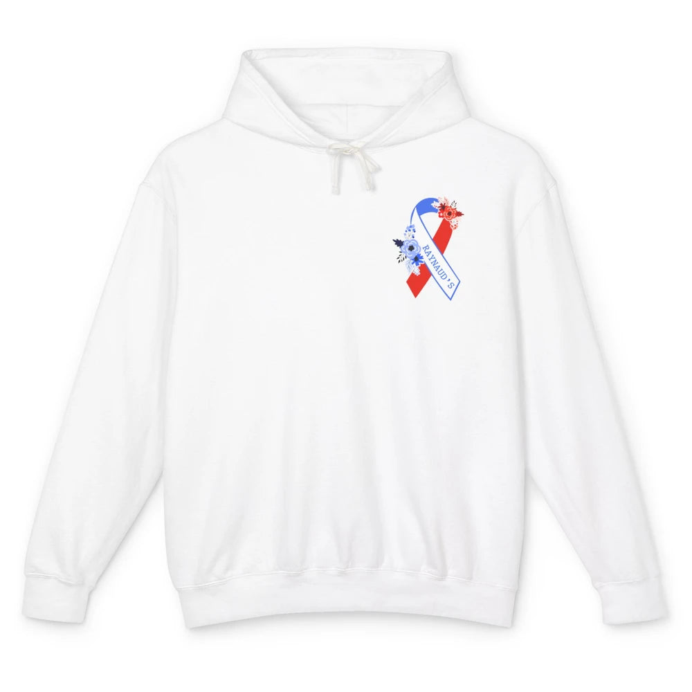 Raynaud's Syndrome Awareness Support Floral Red Blue Ribbon Unisex Lightweight Hoodie