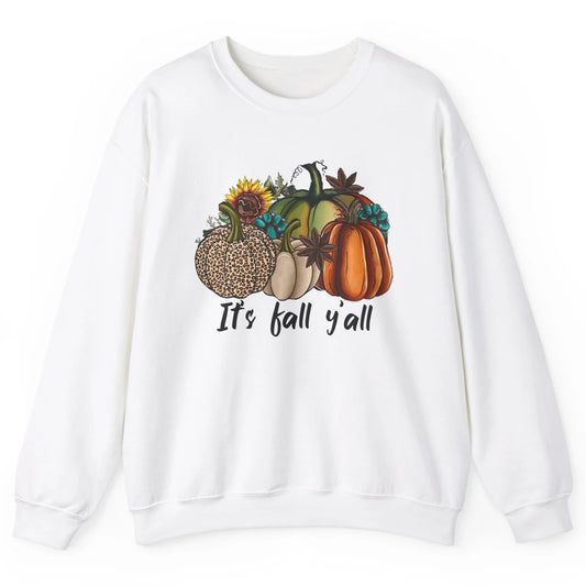 Leopard Pumpkin It's Fall Yall Fall Leaves Western Autumn Unisex Crewneck Sweatshirt