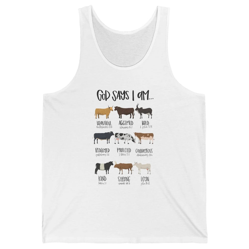 Retro Country Cows God Says I Am Bible Christian Western Unisex Jersey Tank