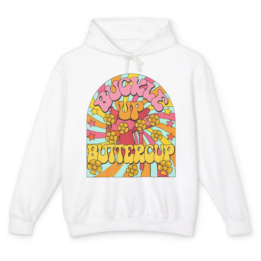Retro Groovy Buckle Up Buttercup Cowboy Western Cowgirl Gift Unisex Lightweight Hoodie