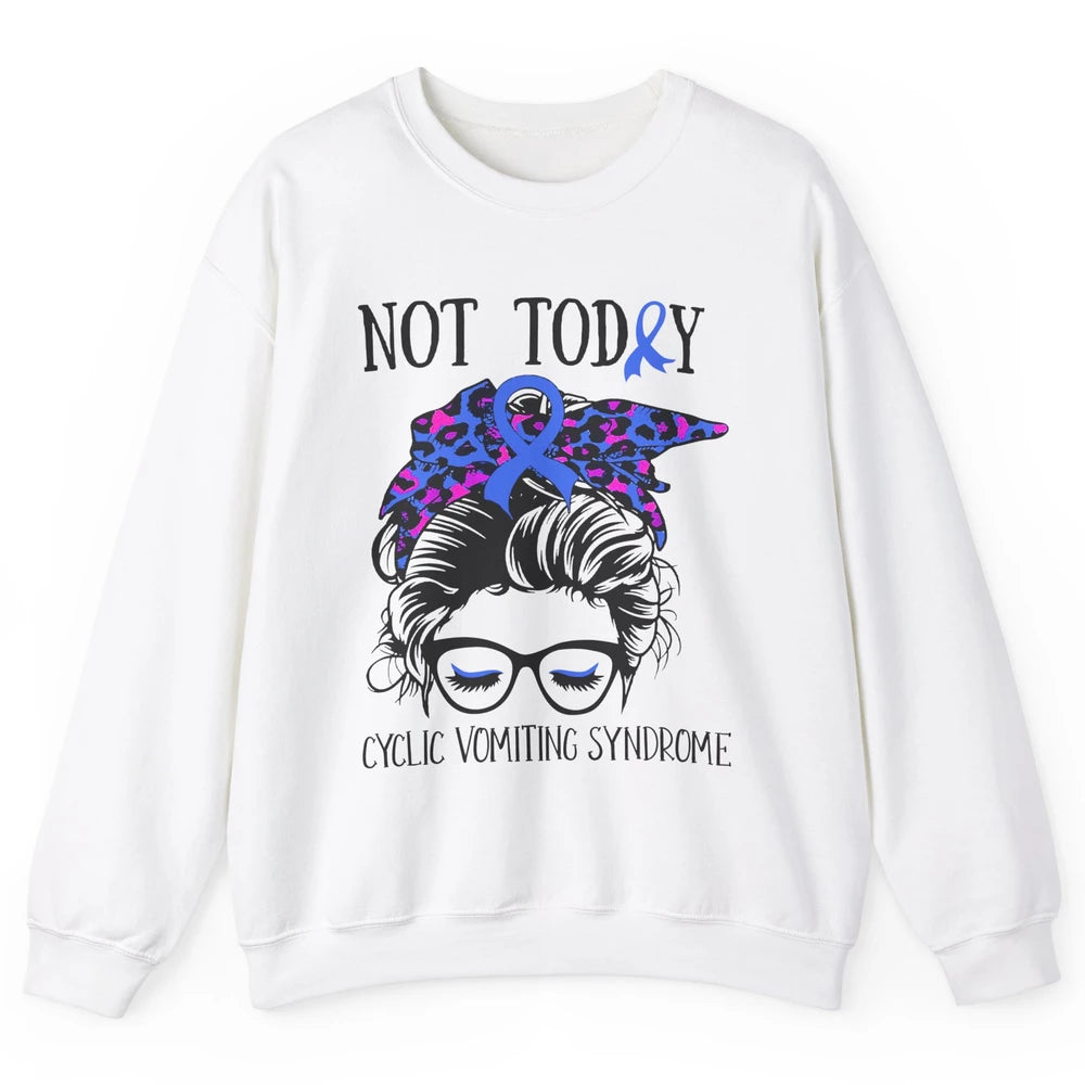 Not Today Cyclic Vomiting Syndrome Leopard Messy Bun Glasses Unisex Crewneck Sweatshirt