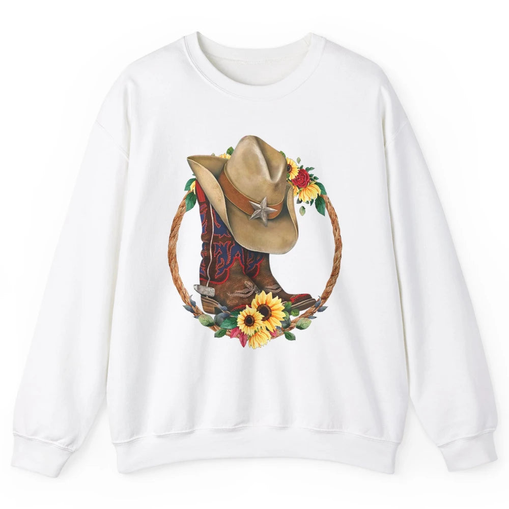 Retro Cowboy Boots Sunflower Let's Go Girls Western Cowgirls Unisex Crewneck Sweatshirt