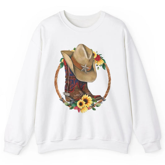 Retro Cowboy Boots Sunflower Let's Go Girls Western Cowgirls Unisex Crewneck Sweatshirt