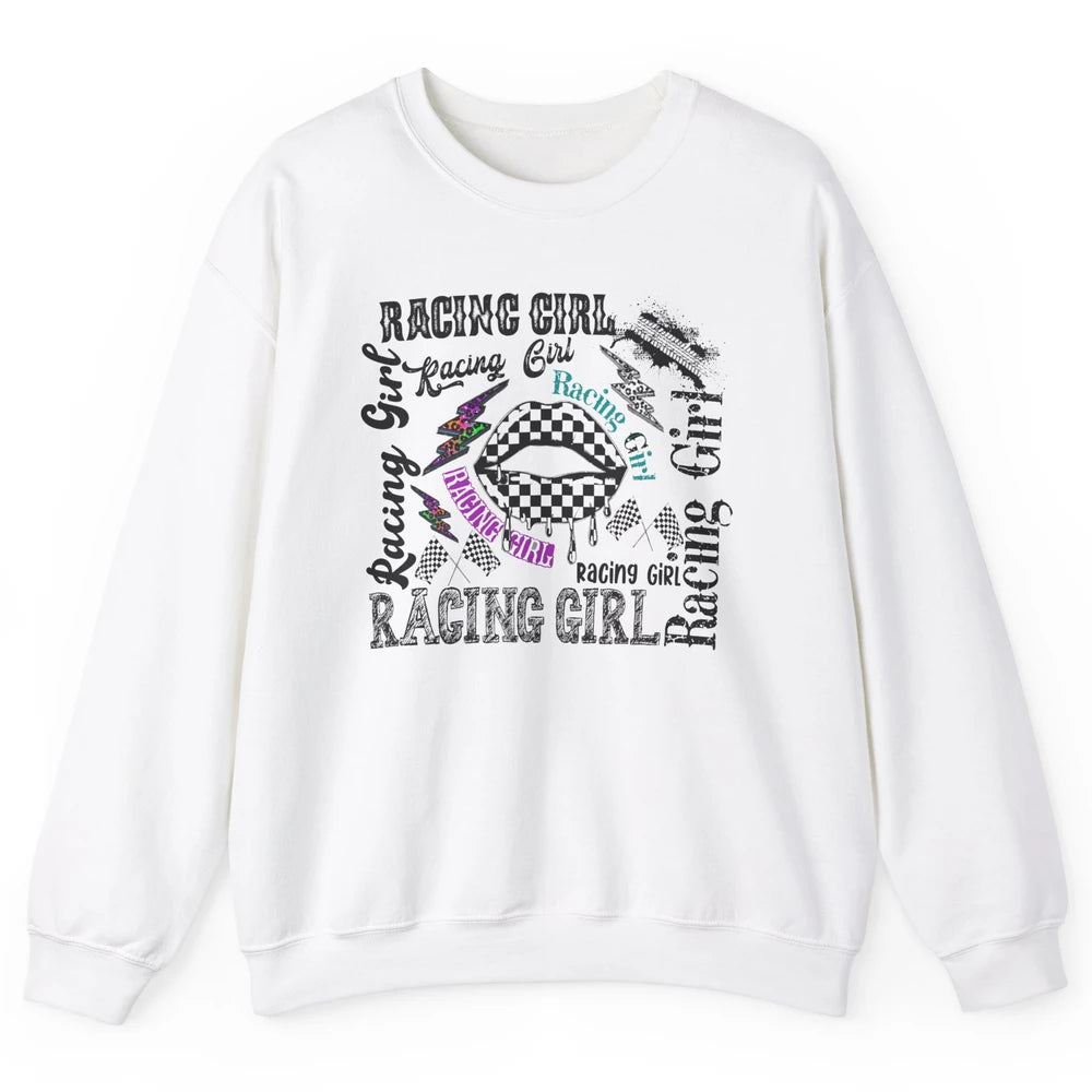 Racing Girl Lips It's Race Day Race Flag Race Lips Girl Gift Unisex Crewneck Sweatshirt