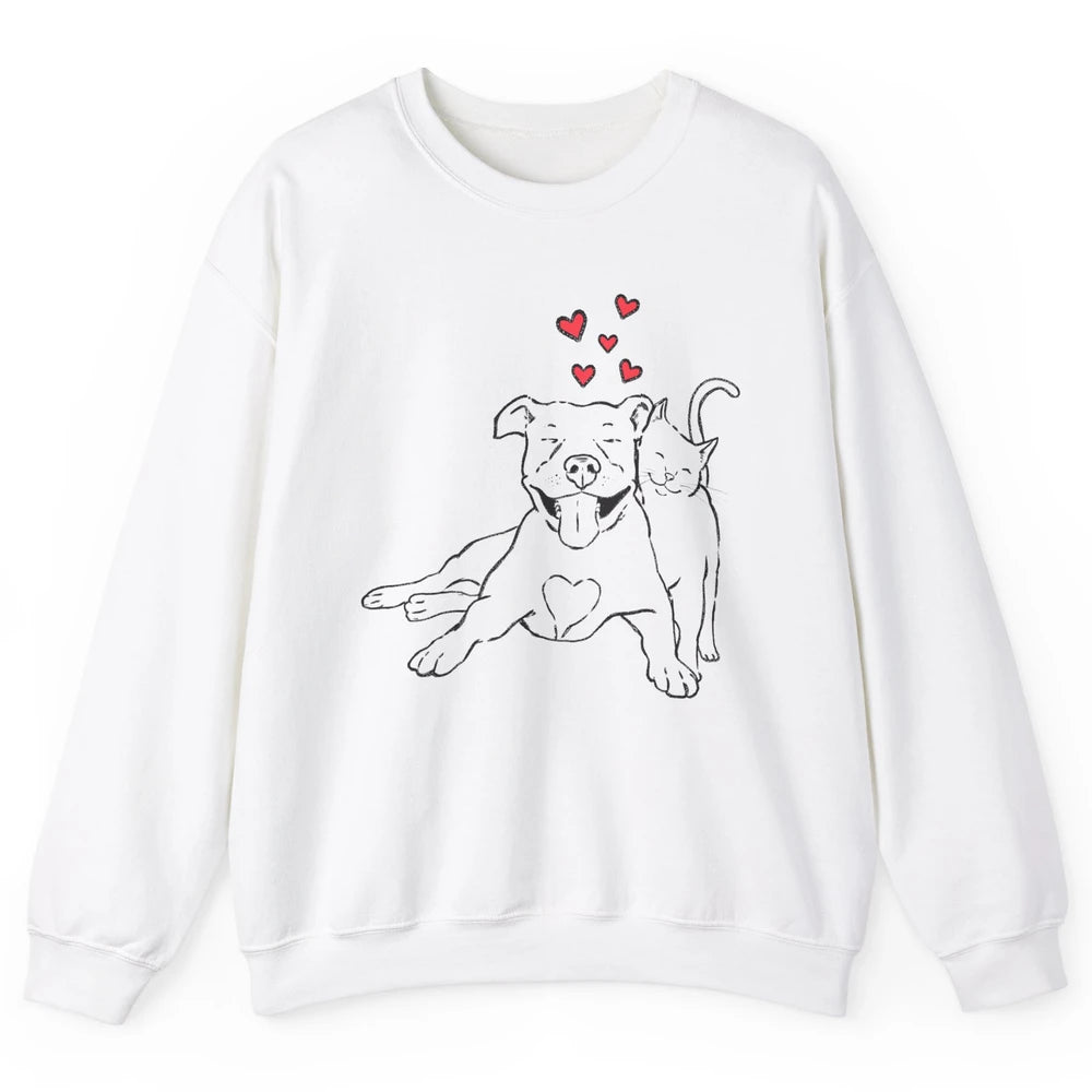 Pittie And Kitty Cute Pitbull Cats And Dogs Lovers Gift Unisex Crewneck Sweatshirt
