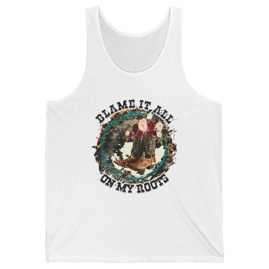Retro Leopard Cowboy Boots Blame It On My Roots Western Girl Unisex Jersey Tank