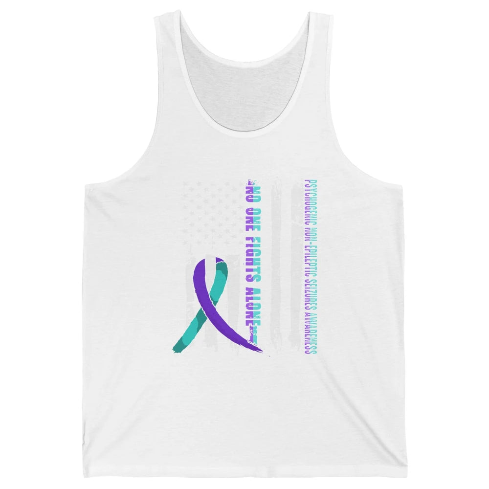 PNES Awareness Purple Teal Ribbon No One Fight Alone US Flag Unisex Jersey Tank