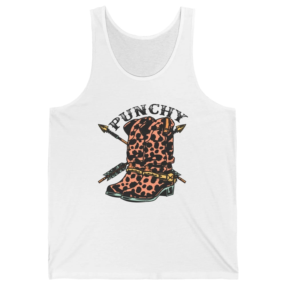 Retro Cowgirl Boots Leopard Punchy Western Country Cowboy Unisex Jersey Tank