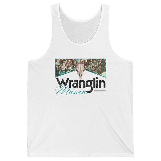 Retro Cowhide Bull Skull Wrangling Mama Western Country Girl Unisex Jersey Tank