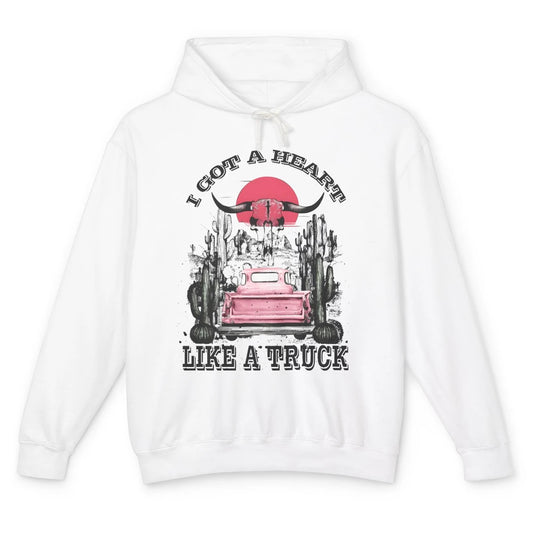 Retro Boho Bull Skull Got Heart Like A Truck Western Country Unisex Lightweight Hoodie