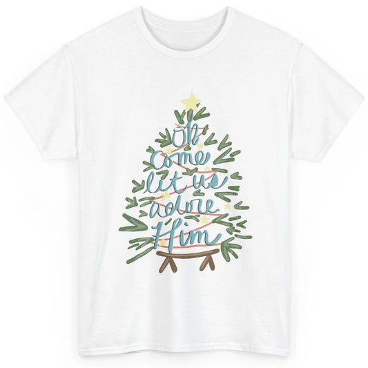 Retro Christmas Tree Oh Come Let Us Adore Him Groovy Xmas Classic Unisex T-Shirt