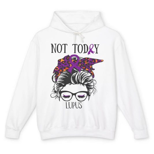 Not Today Lupus Awareness Leopard Messy Bun Glasses Unisex Lightweight Hoodie