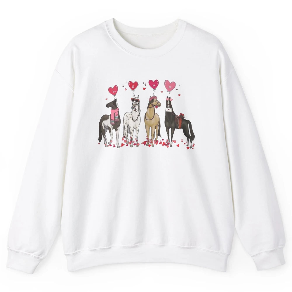 Cute Horse Valentine's Day Horses Cowgirl Rodeo Howdy Western Country Heart Love Balloon Unisex Crewneck Sweatshirt