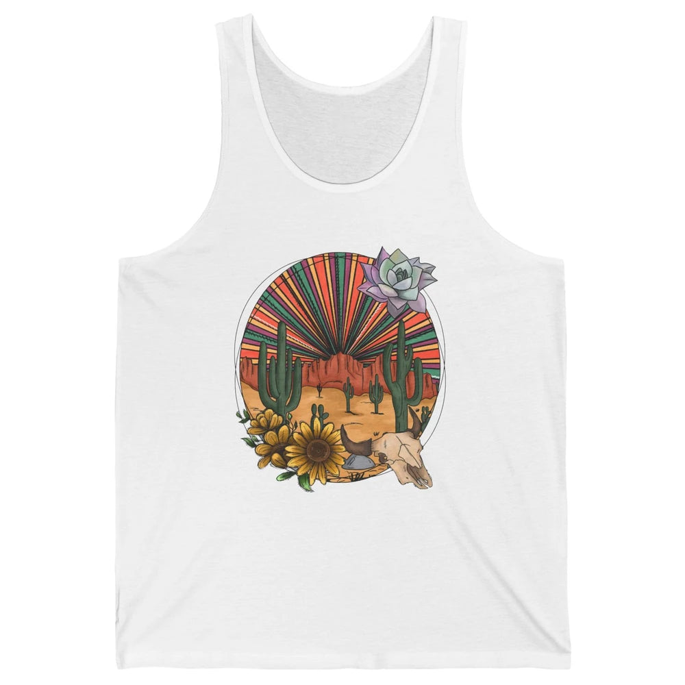 Retro Desert Western Cowboy Boho Skull Cactus Country Cowboy Unisex Jersey Tank
