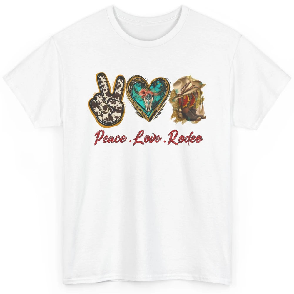 Retro Peace Love Rodeo Cowboy Boots Western Country Cowgirl Classic Unisex T-Shirt