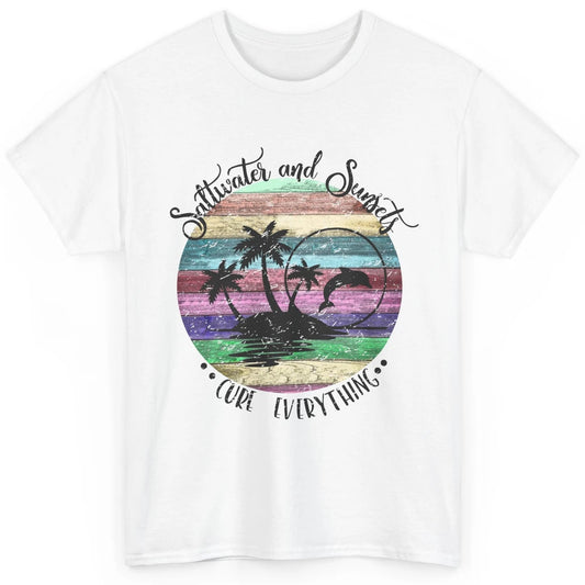Retro Beach Sunset Saltwater and Sunsets Cure Everything Classic Unisex T-Shirt
