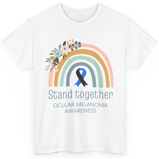 Ocular Melanoma Awareness Rainbow Floral Black Blue Ribbon Classic Unisex T-Shirt