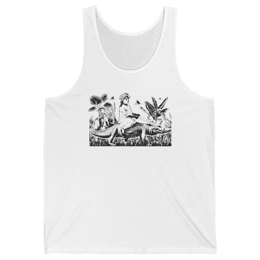Retro Florida Tropical Land Girl Riding Alligator Summer Unisex Jersey Tank