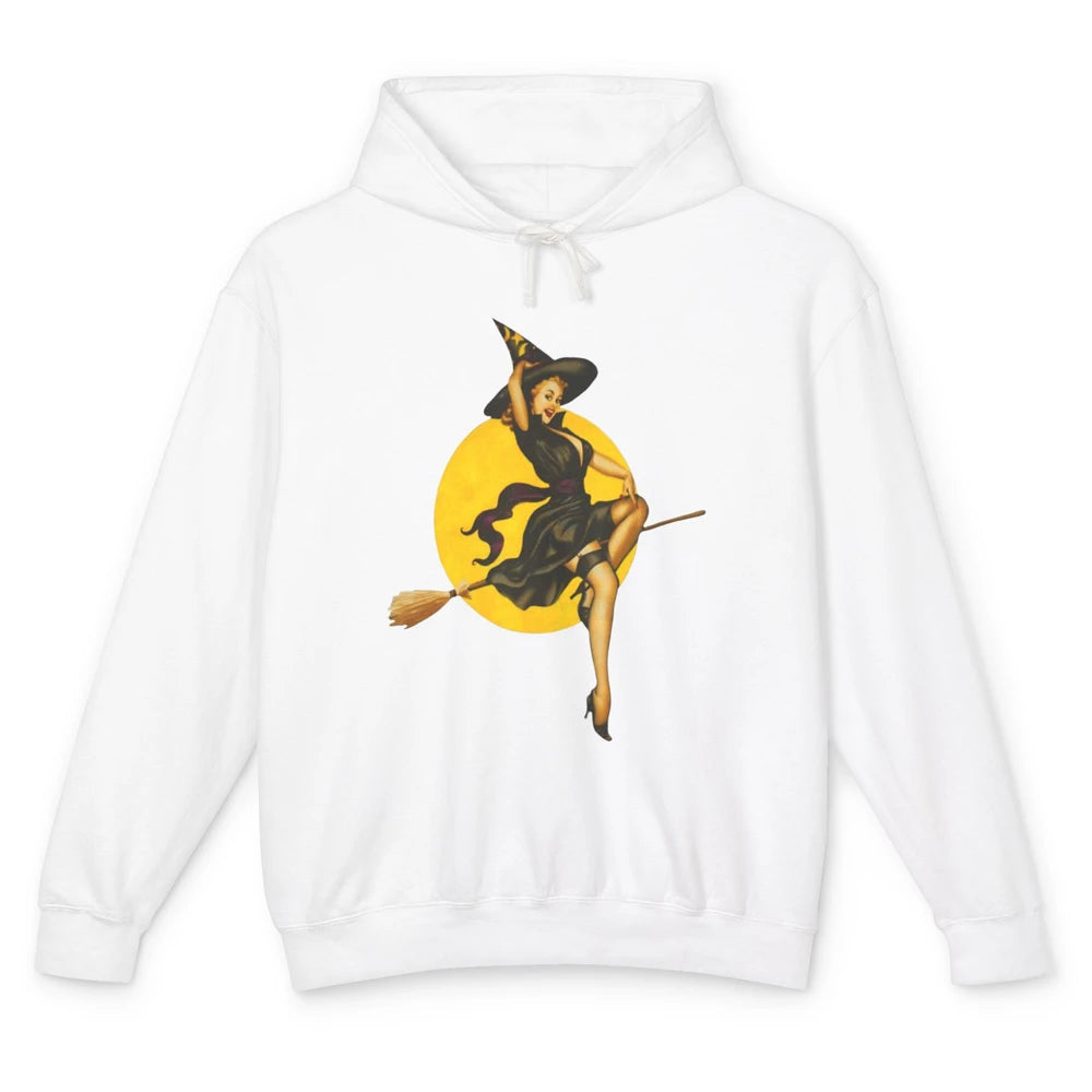 Pin Up Vintage Witch Pastel Witchcraft Halloween Spooky Goth Unisex Lightweight Hoodie