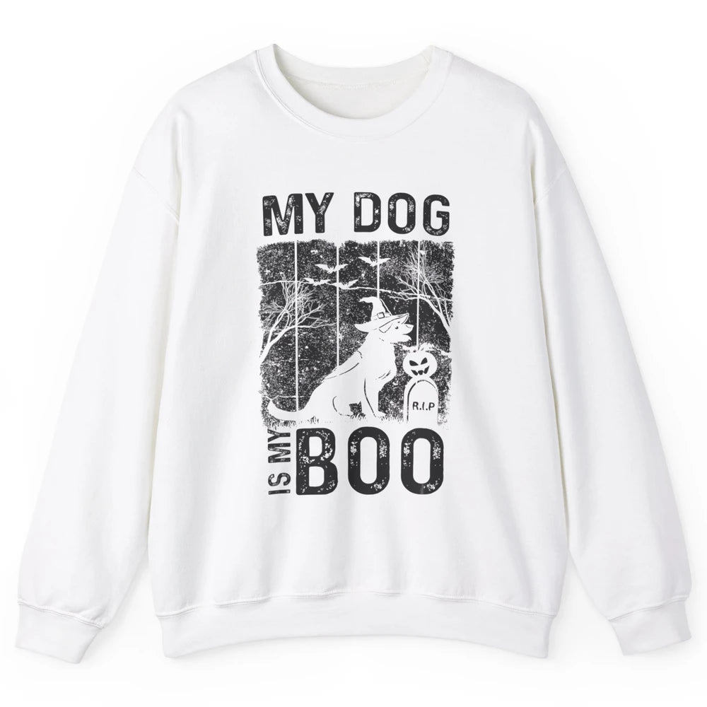 Retro My Dog Is My Boo Ghost Hippie Halloween Spooky Puppy Unisex Crewneck Sweatshirt