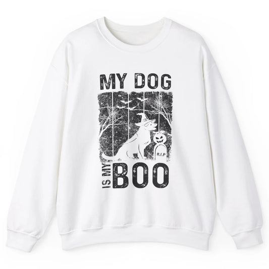 Retro My Dog Is My Boo Ghost Hippie Halloween Spooky Puppy Unisex Crewneck Sweatshirt