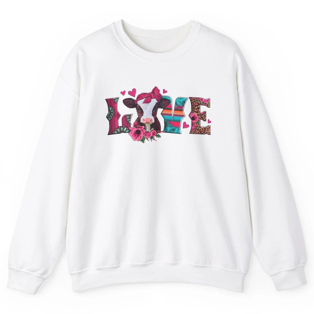 Pink Leopard Love Baby Calf Western Valentines Farm Animals Unisex Crewneck Sweatshirt