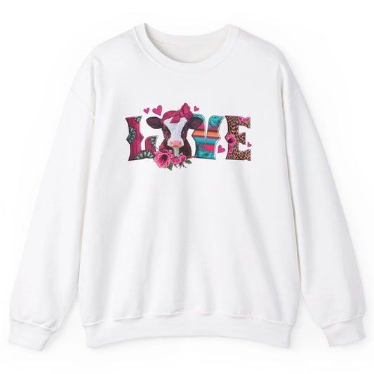 Pink Leopard Love Baby Calf Western Valentines Farm Animals Unisex Crewneck Sweatshirt
