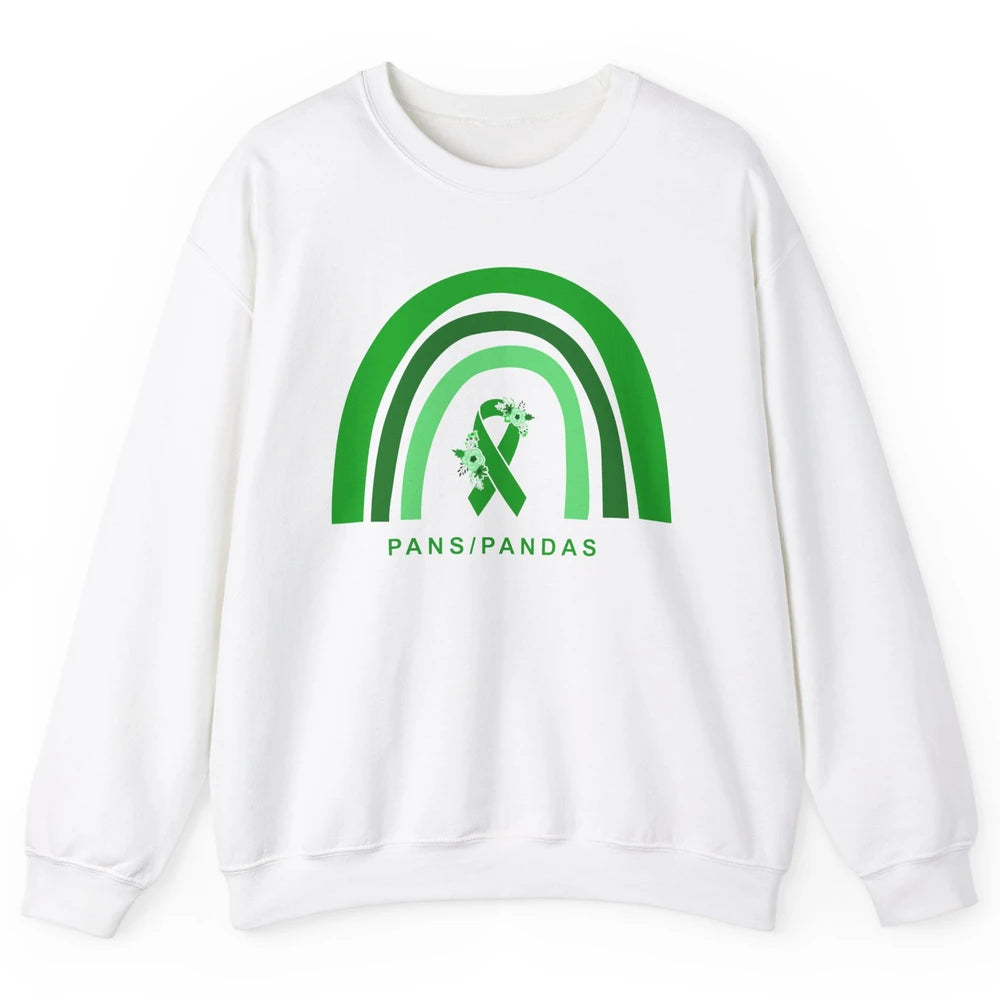 PANS/PANDAS Awareness Floral Green Ribbon Rainbow Pans Unisex Crewneck Sweatshirt