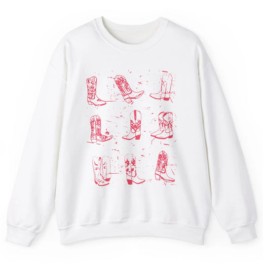 Retro Pink Cowboy Boots Western Valentine Cowgirl Gift Unisex Crewneck Sweatshirt