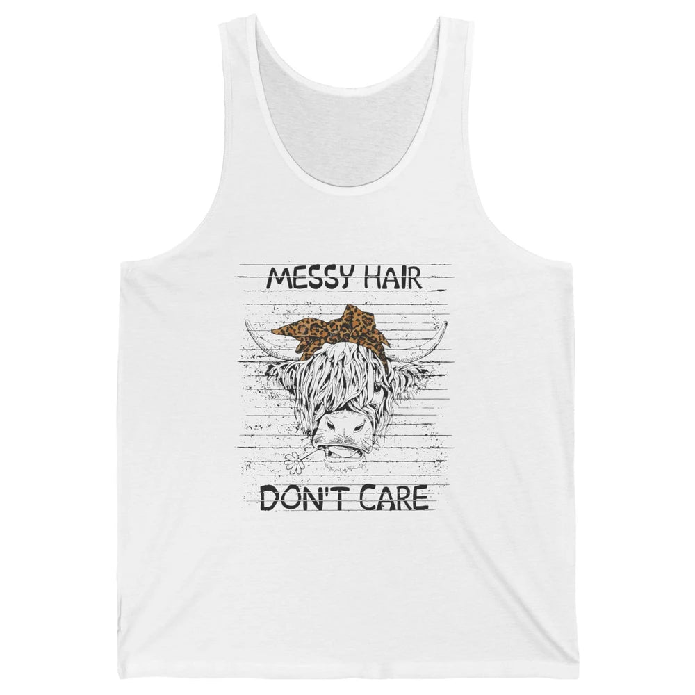 Highland Cow Leopard Bandana Messy Hair Don't Care Western Unisex Jersey Tank