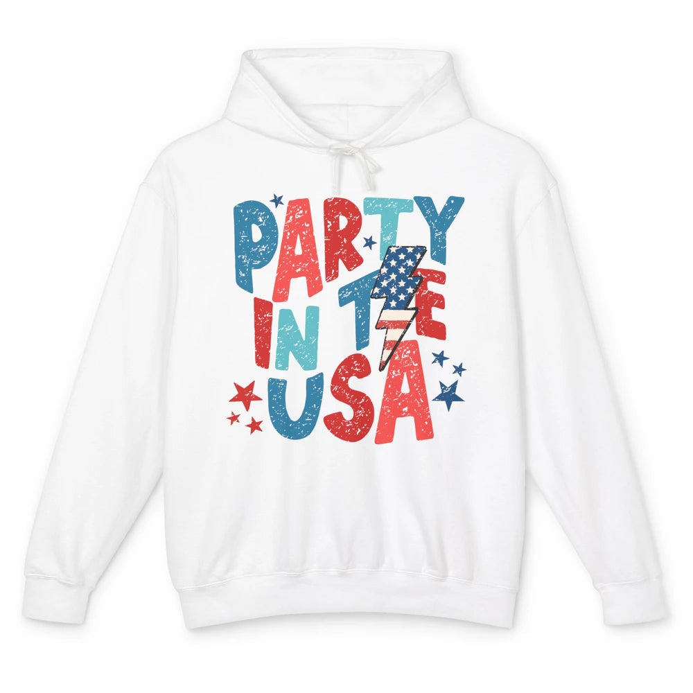 Party In The USA US Flag Lightning Bolt July 4th US Patriot Unisex Lightweight Hoodie