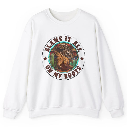 Retro Leopard Cowboy Boots Blame It On My Roots Western Girl Unisex Crewneck Sweatshirt