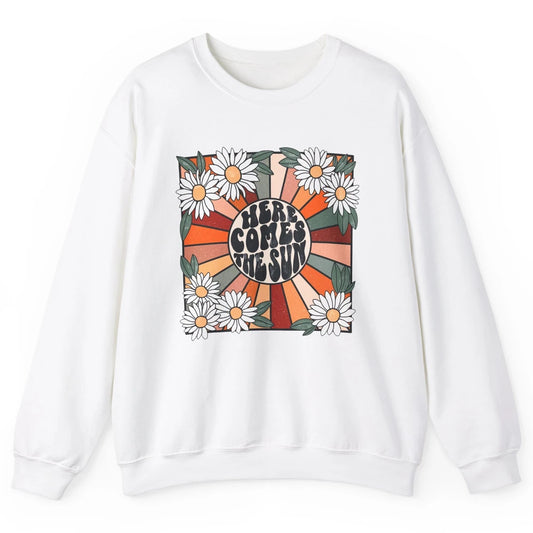 Retro Here Comes The Sun Sunshine Motivational Positive Mind Unisex Crewneck Sweatshirt