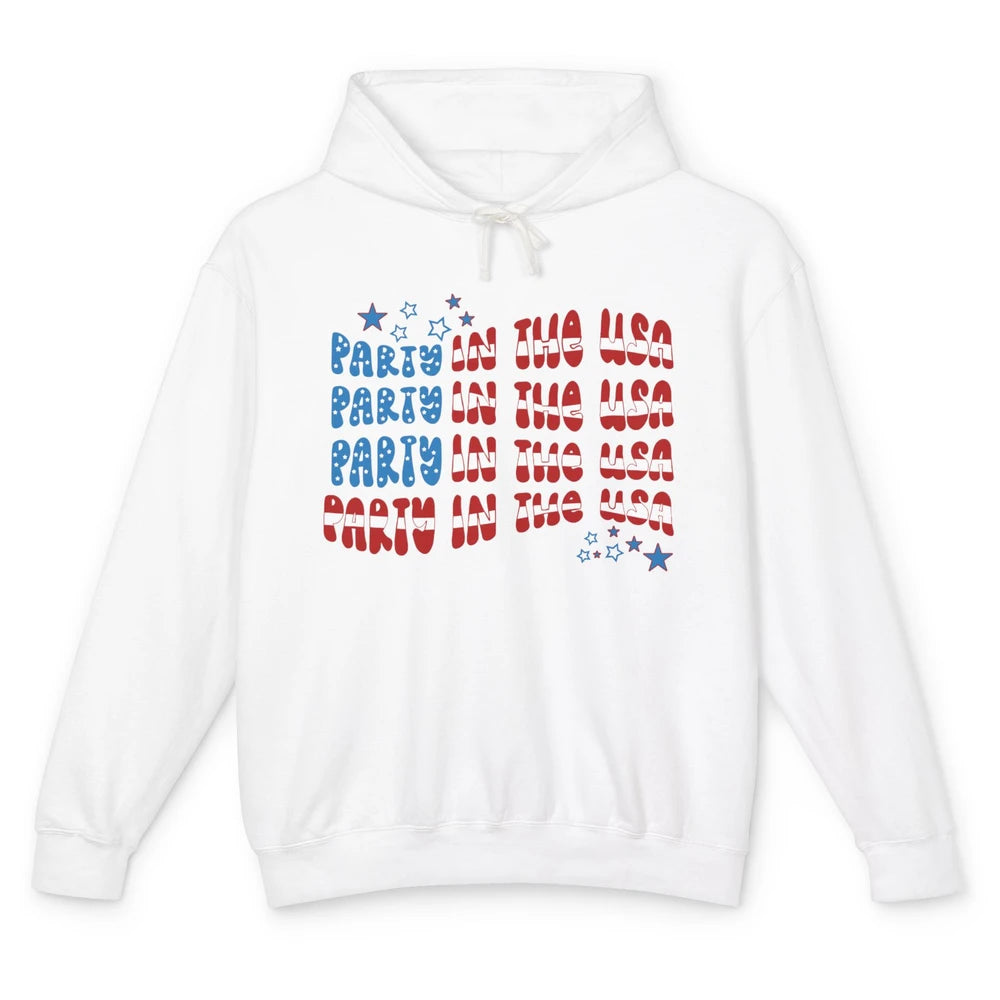 Retro July 4th Party In The USA Retro Stripe Star US Patriot Unisex Lightweight Hoodie