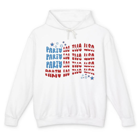 Retro July 4th Party In The USA Retro Stripe Star US Patriot Unisex Lightweight Hoodie