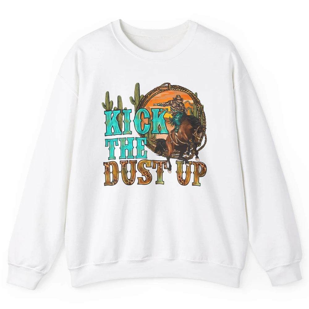 Retro Desert Cowboy Bucking Horse Kick The Dust Up Western Unisex Crewneck Sweatshirt