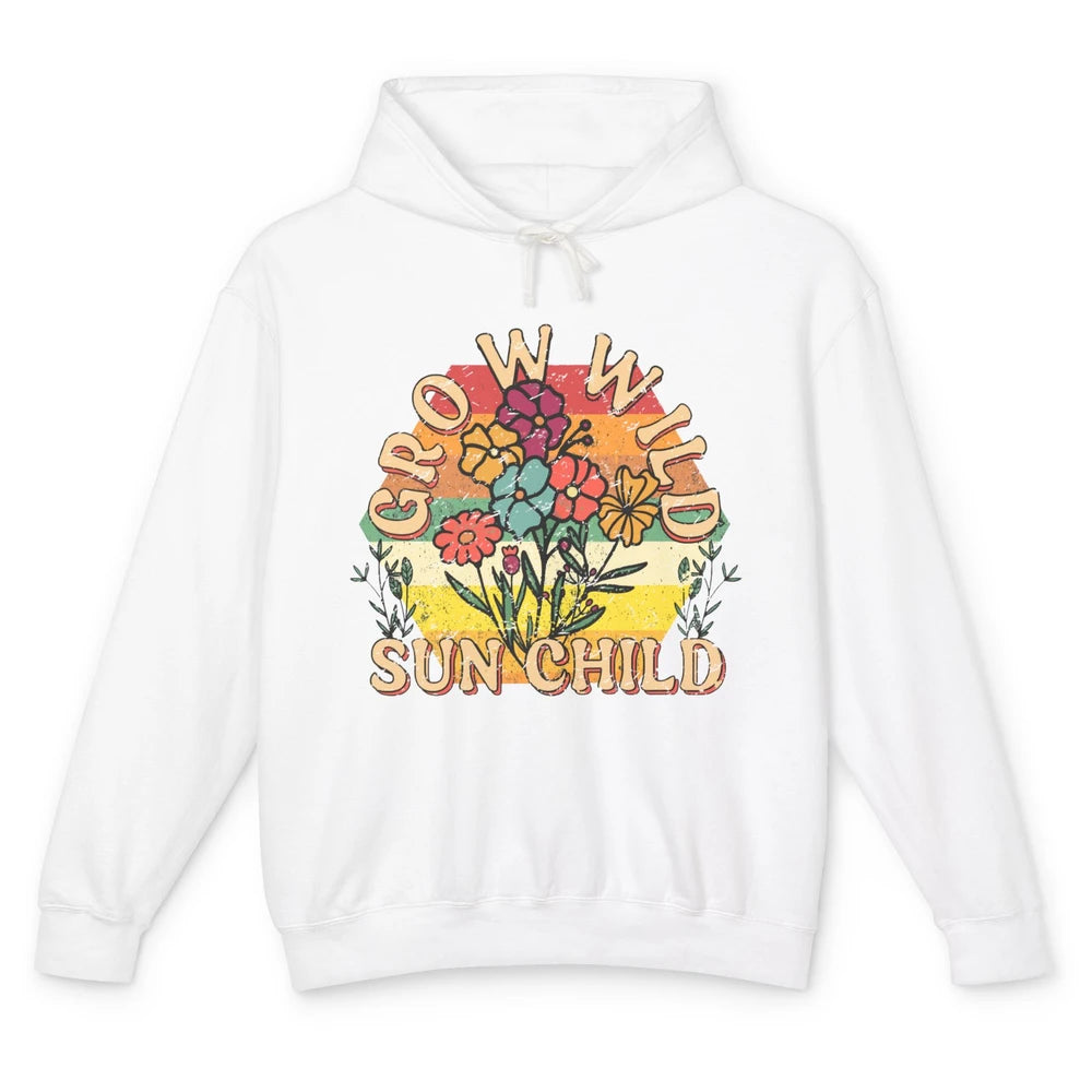 Retro Grow Wild Sun Child 70s Aesthetic Boho Western Summer Unisex Lightweight Hoodie