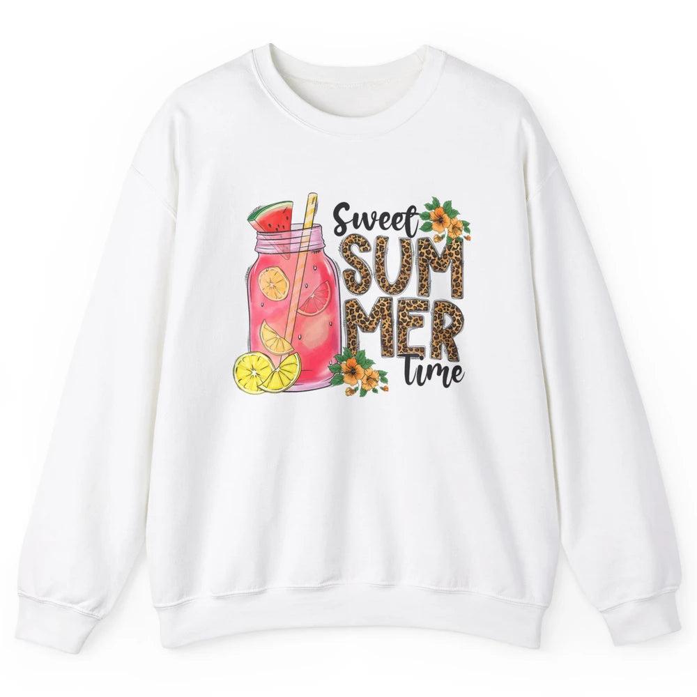 Retro 80s Floral Sweet Summer Watermelon Vaporwave Leopard Unisex Crewneck Sweatshirt