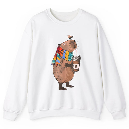 Retro Capybara Drinking Coffee Animal Stuffed Capybara Lover Unisex Crewneck Sweatshirt