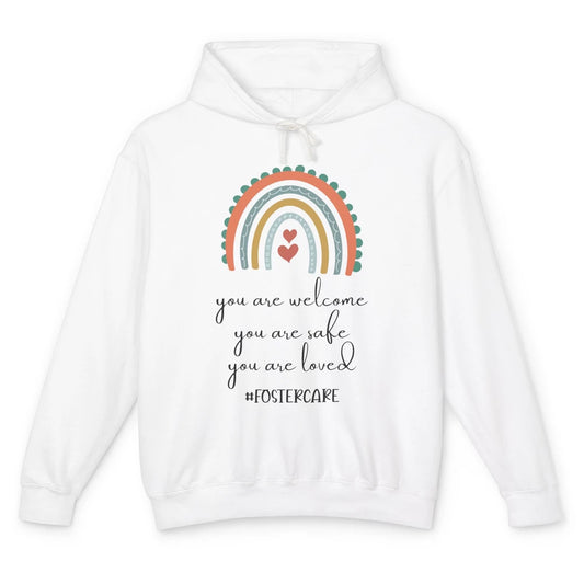 Rainbow Heart You Are Safe Loved Be The Village Foster Care Unisex Lightweight Hoodie