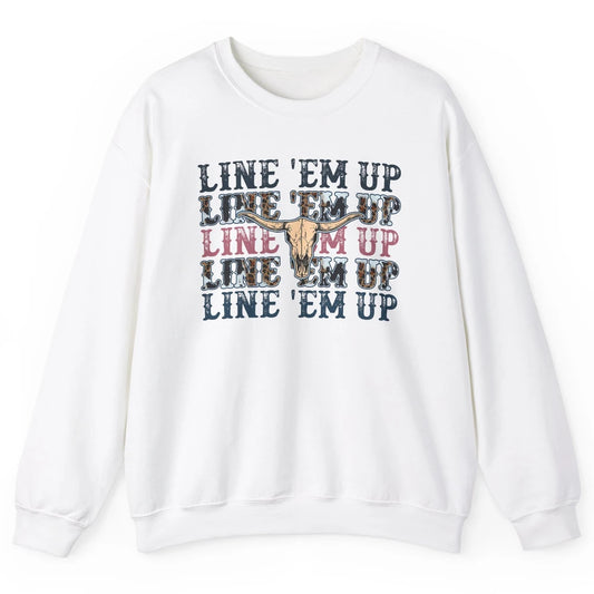Retro Leopard Bull Skull Line 'Em Up Western Country Cowgirl Unisex Crewneck Sweatshirt